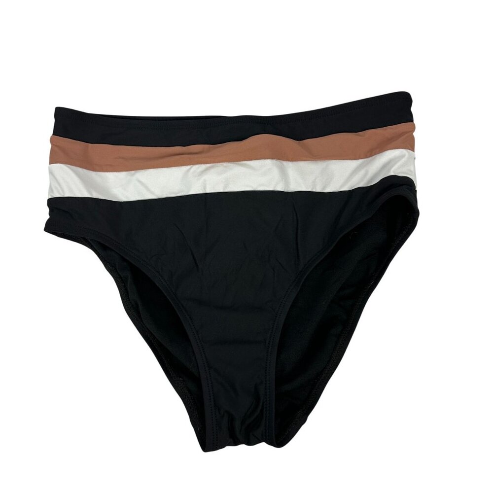 Time And Tru Womens High-Waisted Bikini Bottom Black Brown White S (4-6)